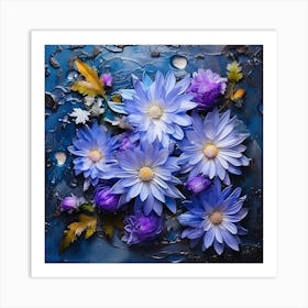 Blue Flowers On A Blue Background 1 Art Print