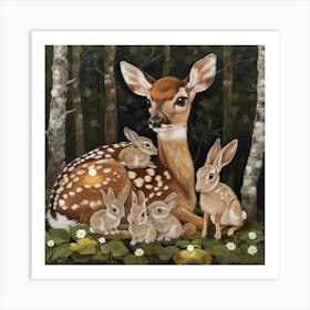 Fawn And Rabbits Fairycore Painting 1 Art Print