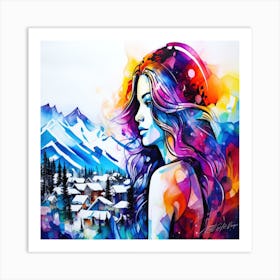 Overlooking Whistler BC - Watercolor Of A Girl Art Print