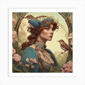 Lady With Birds Art Print