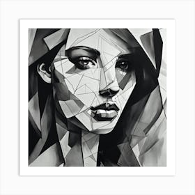 Geometric Portrait Of A Woman Black And White Abstract Art Art Print