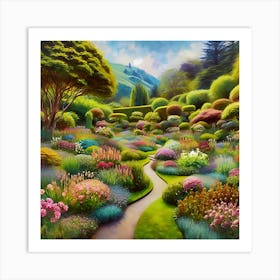 An Image Of A Picturesque Garden Adorned With Diverse, Vibrant Flowers In Full Bloom 1 Art Print