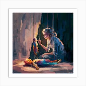 Woman Plays With A Doll Art Print