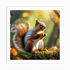 Squirrel In The Autumn Forest Art Print