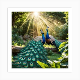 Peacocks In The Forest art print Art Print