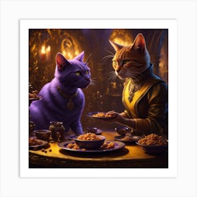 Two Cats At A Table Art Print