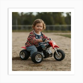 Child Riding A Toy Motorcycle Art Print