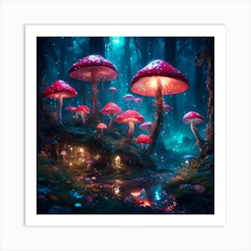 Glowing Toadstool Forest Art Print