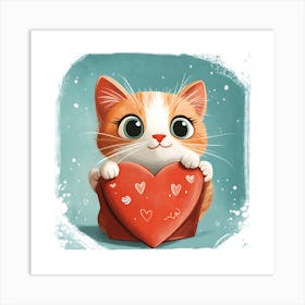 Cute Cat Peeking from Heart Gift Box 2 Art Print