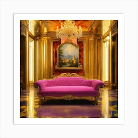 Pink Couch In A Gold Room Art Print