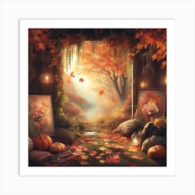 Autumn Scene With Pumpkins 1 Art Print