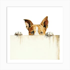 Dog Peeking Over A Sign 3 Art Print