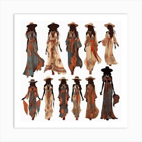 Silhouettes of women in boho style 2 Art Print