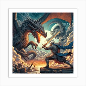 Dragons And Knights Art Print