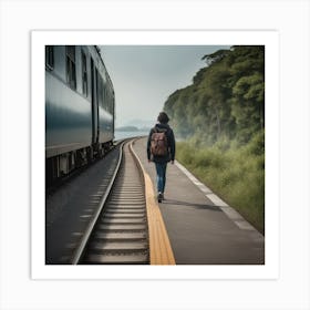 A Person Stepping Onto A Train Platform A Road Winding Through Changing Landscapes Or A Ship Sailing 1208762254 Art Print