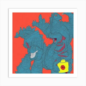 Pop Art Godzilla 2105776512 Godzilla Holding A Cleaning Spray  Pop Art Style Art Print