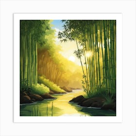 A Stream In A Bamboo Forest At Sun Rise Square Composition 153 Art Print