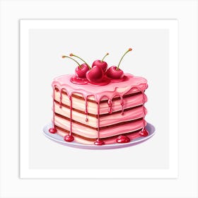 Cake With Cherries Art Print