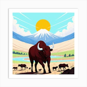 Bulls In The Desert 15 Art Print