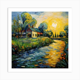 Surreal Waters: Impressionist Riverside Portrait Art Print