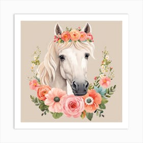 Floral Baby Horse Nursery Illustration (29) Art Print