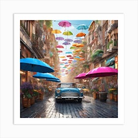 Umbrellas On The Street Art Print