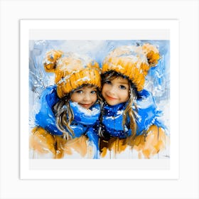 Two Little Girls In The Snow Art Print