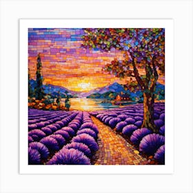 Sunset In Lavender Fields Art Print