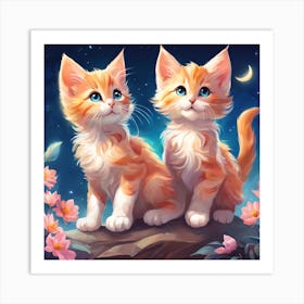 Two Kittens In The Moonlight Art Print