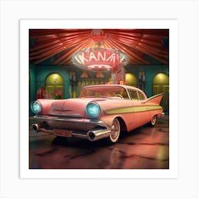 Pink Car In A Bar Art Print