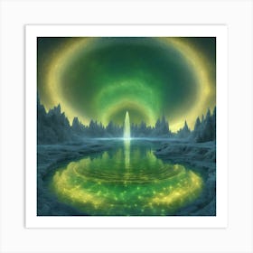 This Is A Surreal, Intricate Green Cg Rendering Graph,A Blue And Yellowe Fountain Of Life,The Transp (1) Art Print