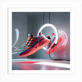 A Futuristic, Vibrant 3d Render Of A Pair Of Adidas Shoes Art Print