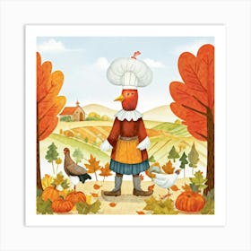 An Endearing Cartoon Character Of A Pilgrim Bird Typically Found Around A Thanksgiving Feast Situa (3) 1 Art Print