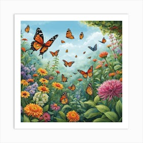 Butterflies In The Garden Art Print