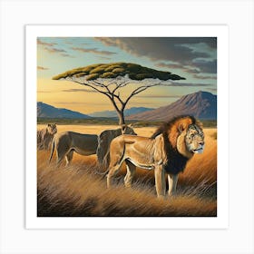 Lions In The Savannah Art Print