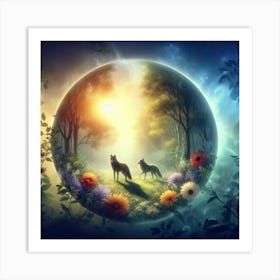 Two Wolves In The Forest Art Print