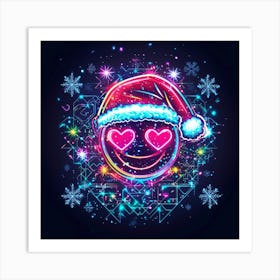 Vector Illustration Glowing Neon Emoji Face With 1 Art Print