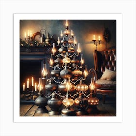 Antique oil lamps Christmas Tree Art Print