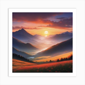 Sunset In The Mountains 3 Art Print