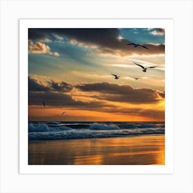 Sunset Seagulls Art Print