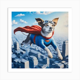 Superhero Dog Wall Print Art A Fun And Inspiring Depiction Of A Dog As A Superhero, Perfect For Blending A Love Of Dogs And Adventure In Any Space Art Print