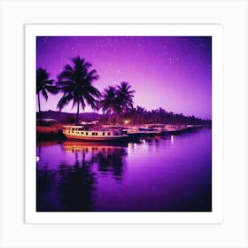 Purple Sky With Palm Trees and glow Art Print