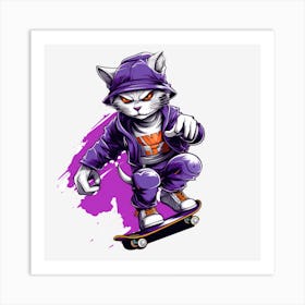Cat Skateboarder Art Print