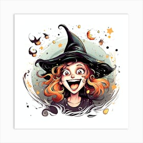 Halloween Girl With Witch Hat Art Print