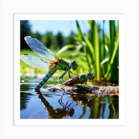 Nature Dragonfly Mating Couple Insect Sitting Duck Pond Lively Dvd Fauna Wild Animal Gras (4) Art Print