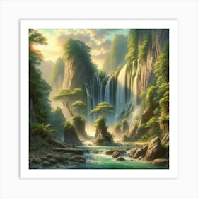 Waterfall In The Forest 33 Art Print