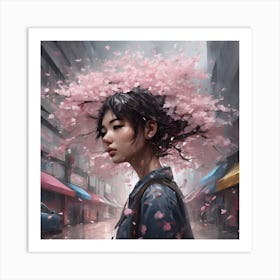 Experience A Sensitive Battle Within A 3d Graffiti Style Cherry Blossom Rainstorm Art Print