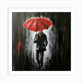 Man With Red Umbrella 3 Art Print