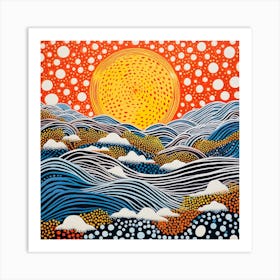 Yayoi Kusama Inspired Sunset Beach Waves Art Print