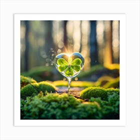 A Bright Green Magical Fourleaf Clover Inside A 3 Art Print